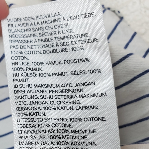 H&M Pinstriped Balloon Sleeve off the Shoulder Top in White/Blue - Picture 5 of 7